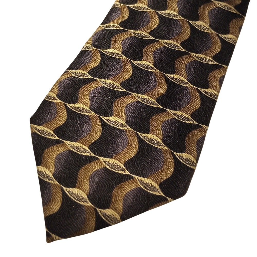 Manzoni Mens Silk Tie Geometric Wave Pattern Made in Italy Handmade